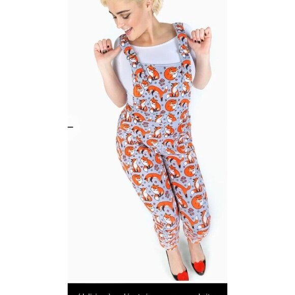 BlackMilk Overalls Fox and Mushroom Gray‎ Orange Rare Sz Small Vintage Australia - Picture 5 of 16